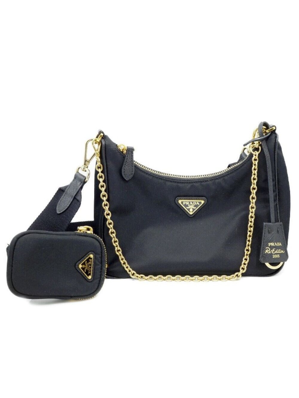 Prada Re-Nylon Edition Shoulder Bag Black Gold